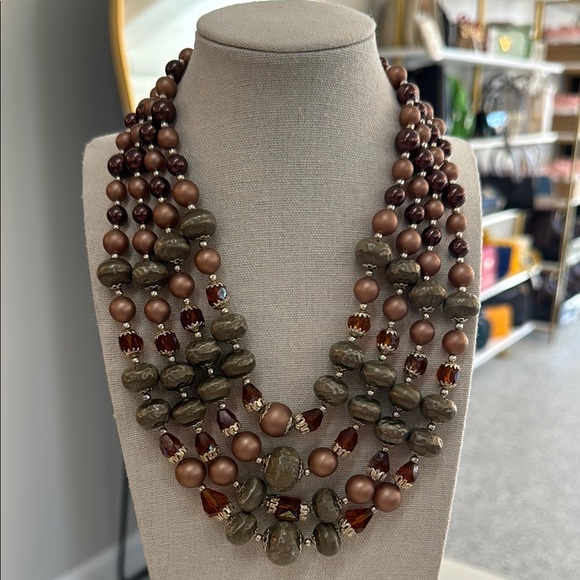 Japan Signed Multi-Strand Beaded Necklace - Earthy Tones - Picture 2 of 6